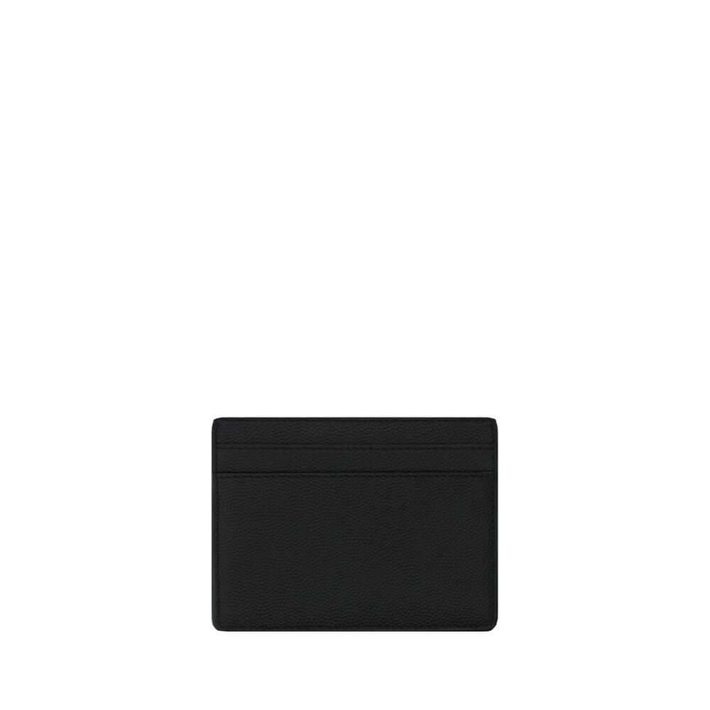 Saint Laurent Black Calf Leather Bos Taurus Wallet - Leather Grain De Poudre Card Holder with embossed logo and card slots, AW25 season.