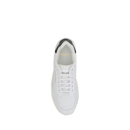 Top view of Saint Laurent White Calf Leather Bos Taurus Low Top Sneakers with monogram and lace-up design.
