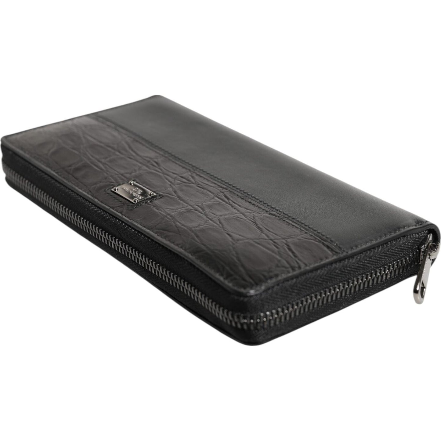 Dolce & Gabbana Black Leather DG Plaque Zip Around Continental Wallet BAG4701