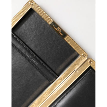 Dolce & Gabbana Black Leather Gold Frame Clutch Evening Party Purse Bag
