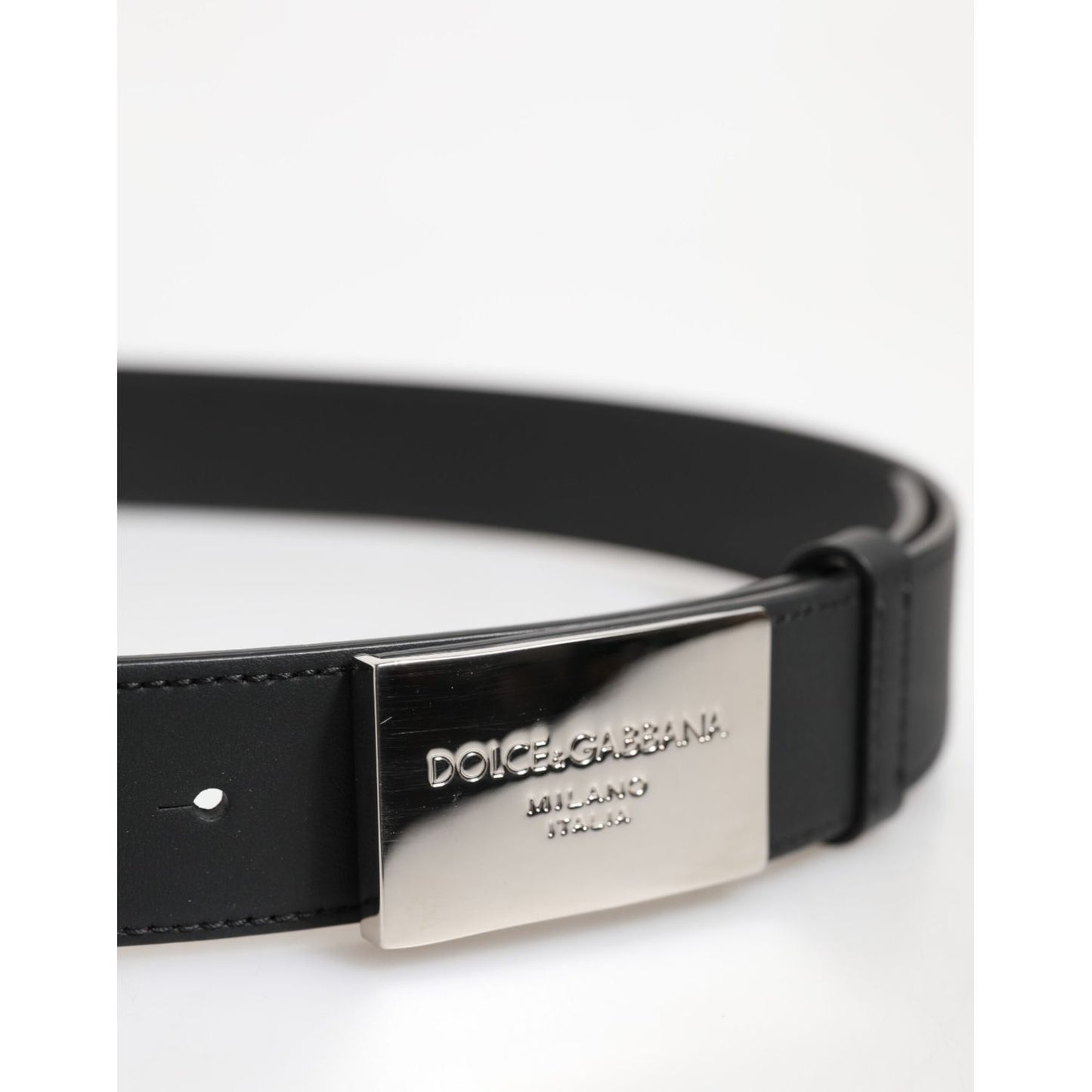 Dolce & Gabbana Black Leather Classic Metal Logo Buckle Belt