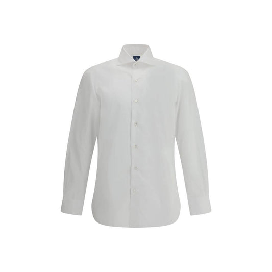 Finamore White Cotton Dress Shirt with classic collar and button closure, 100% cotton, made in Italy, perfect for formal and casual occasions.