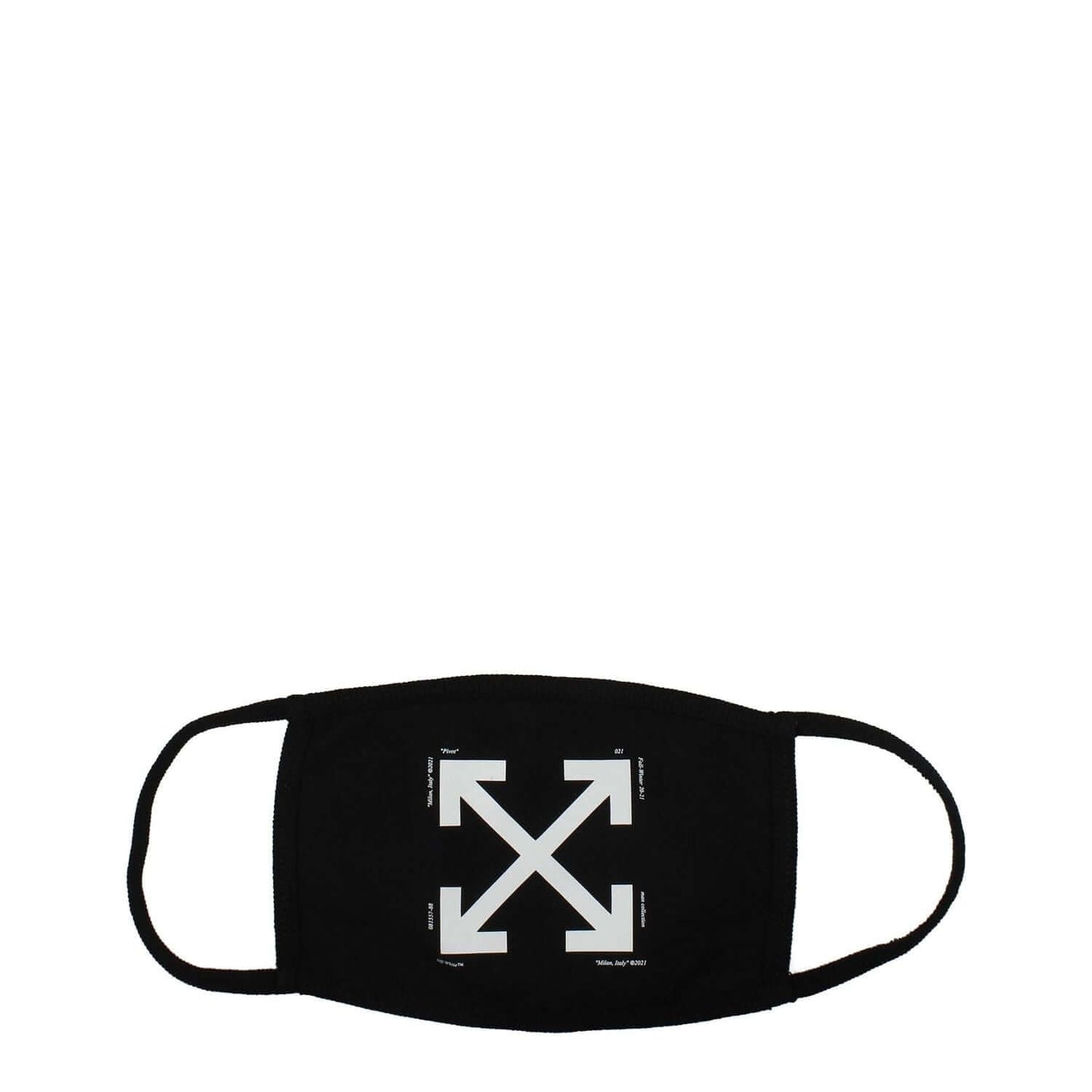 Off-White Black Cotton Facemask with front logo design, 100% cotton, casual style.