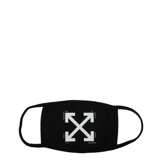 Off-White Black Cotton Facemask with front logo design, 100% cotton, casual style.