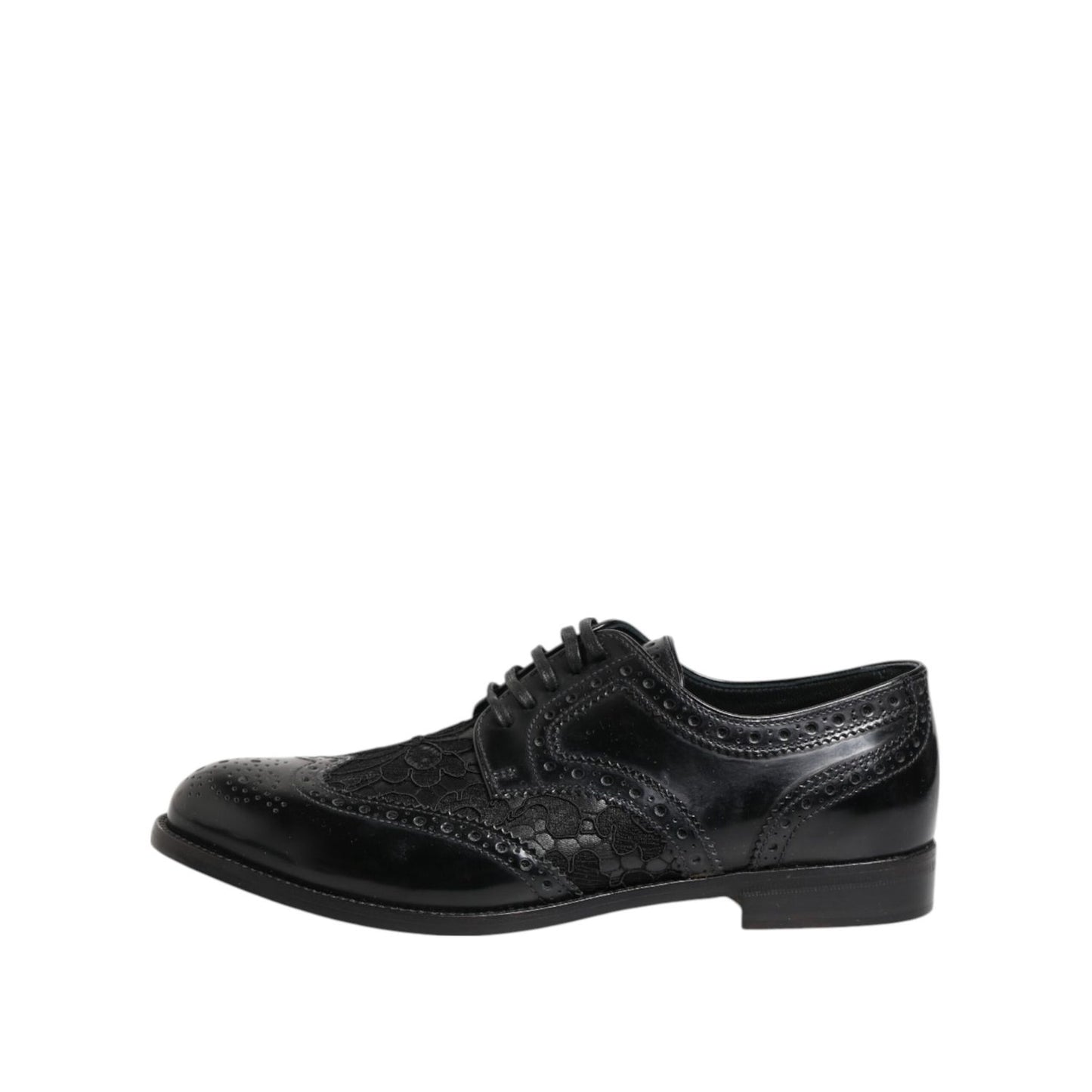 Dolce & Gabbana Black Leather Floral Lace Dress Formal Shoes