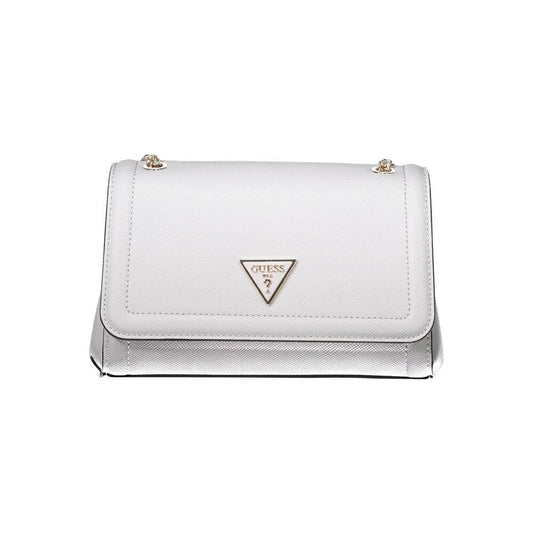 Guess Jeans Gray Polyethylene Handbag with 2 chain shoulder handles, logo detail, and multiple compartments.