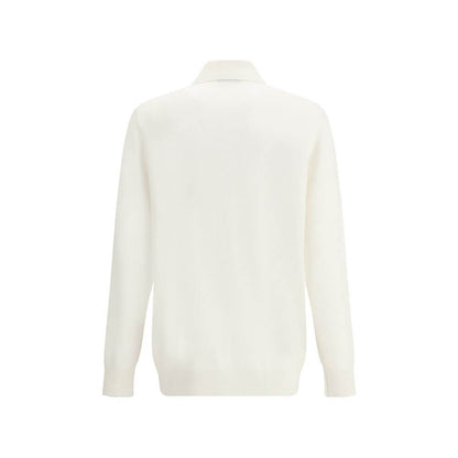 Back view of Brunello Cucinelli White Cashmere Cardigan with ribbed hem and cuffs.