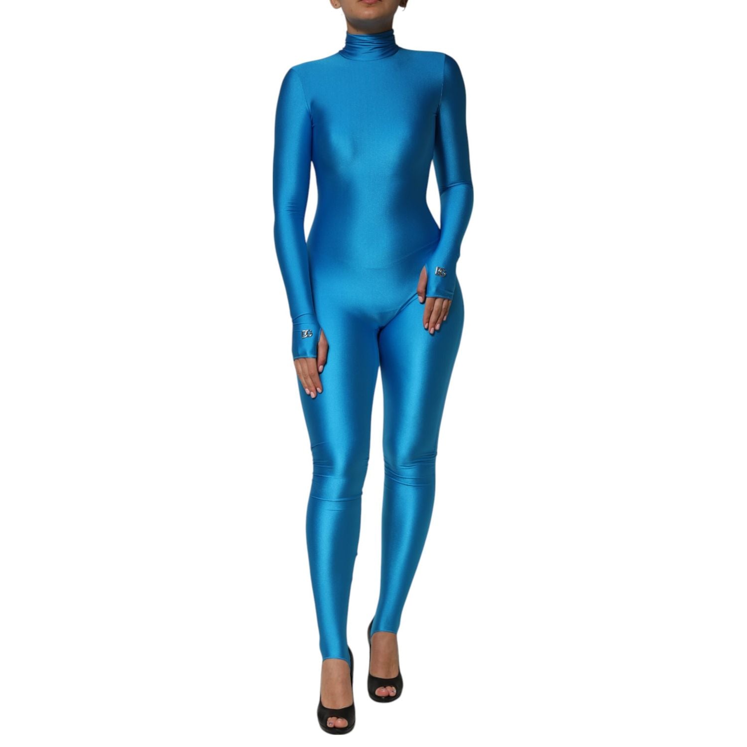 Dolce & Gabbana Blue Nylon Turtleneck Bodycon Jumpsuit  Dress