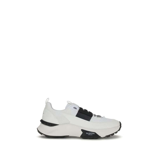 Valentino Garavani White Calf Leather Bos Taurus Athletic Sneakers with custom rubber sole and stud detailing.