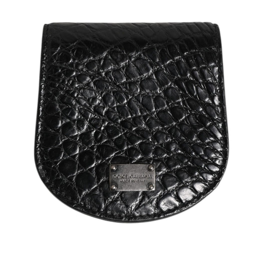 Dolce & Gabbana Black Exotic Skin Coin Condom Case Holder Pocket Wallet