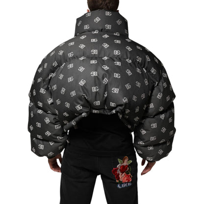 Dolce & Gabbana Black DG Monogram Full Zip Puffer Men Jacket
