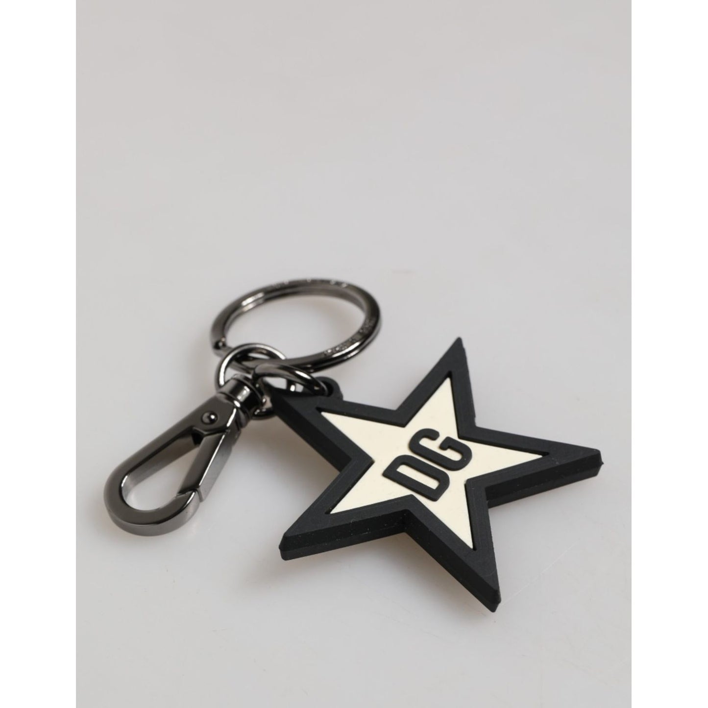 Dolce & Gabbana White Black DG Logo Star Rubber Men's Keychain Keyring
