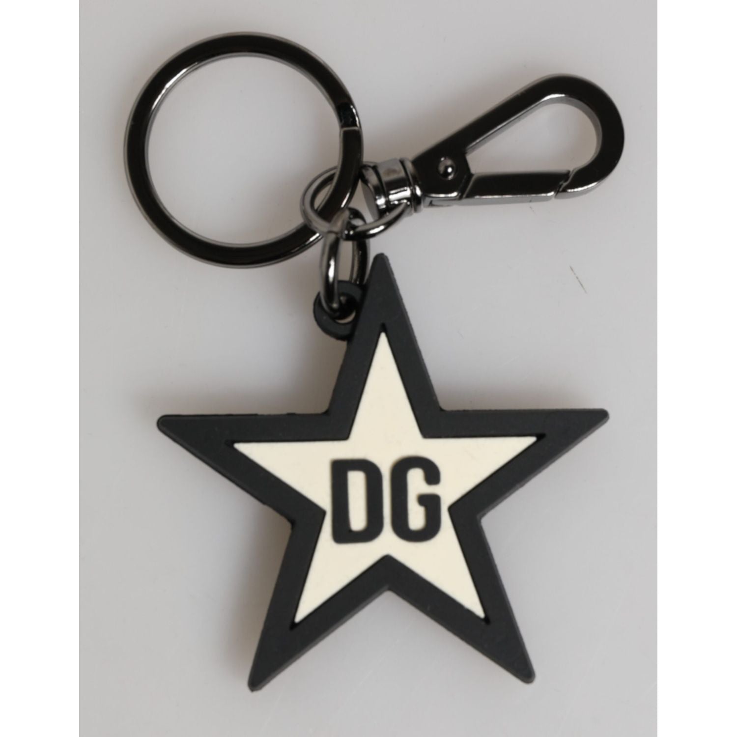 Dolce & Gabbana White Black DG Logo Star Rubber Men's Keychain Keyring