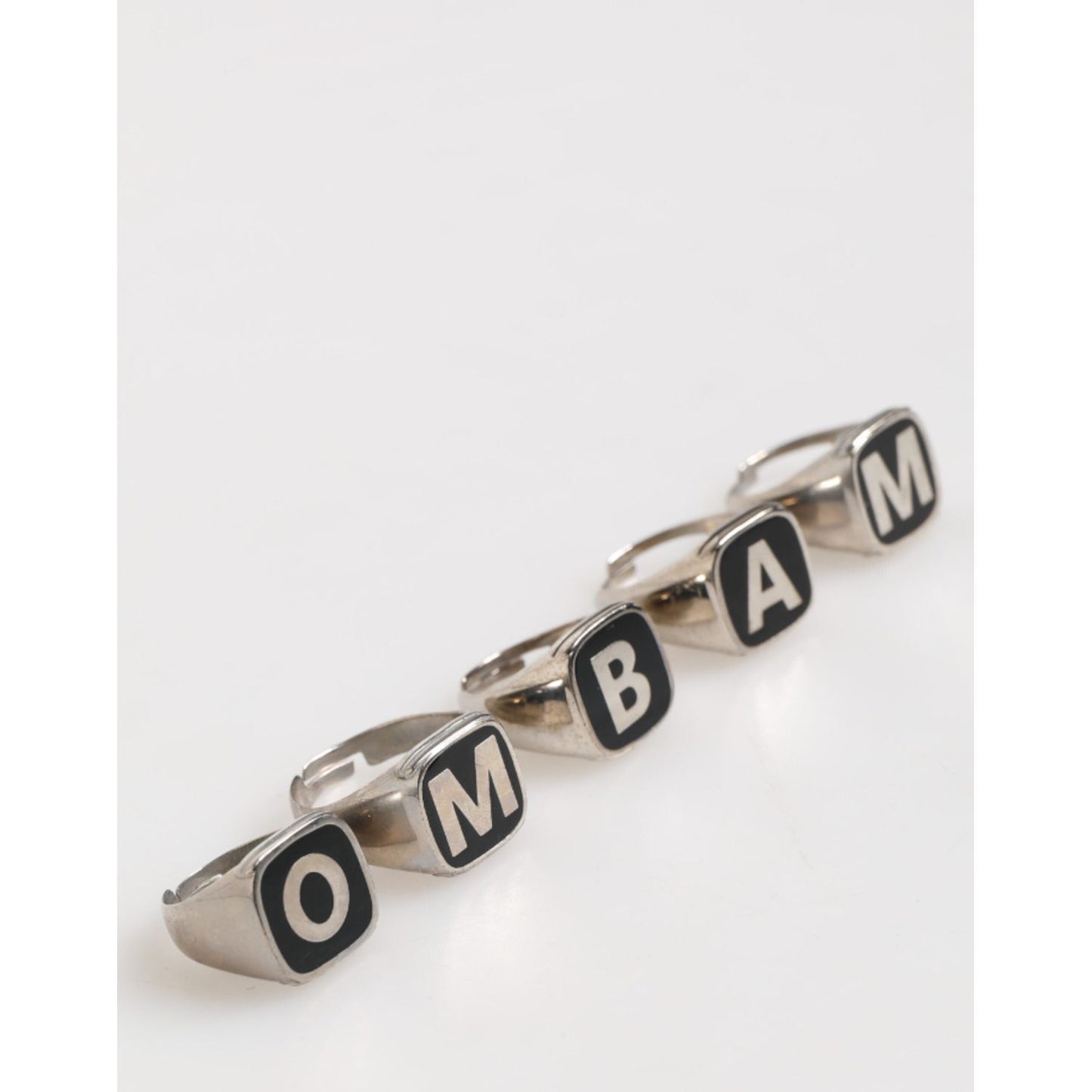 Dolce & Gabbana Silver Tone Brass Lettering Set 5 Pieces Adjustable Ring SMY11233