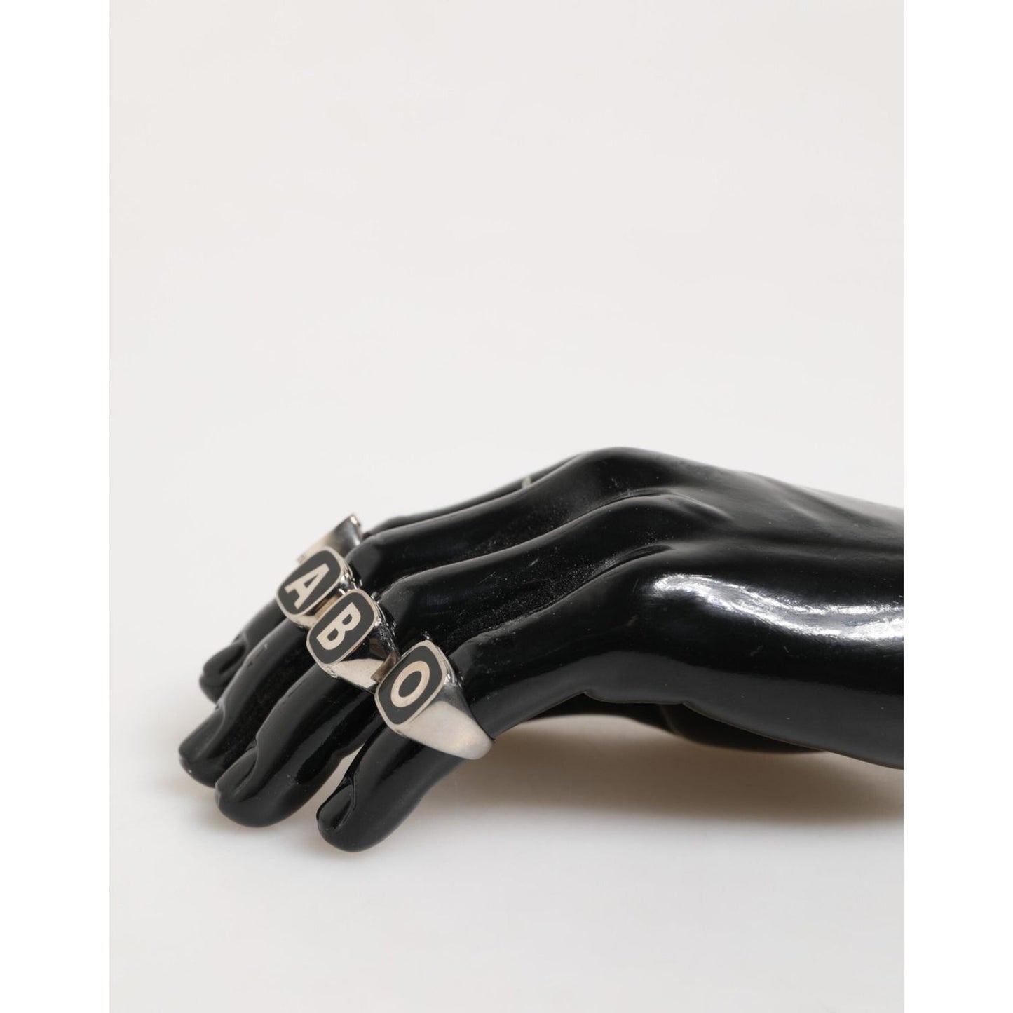 Dolce & Gabbana Silver Tone Brass Lettering Set 5 Pieces Adjustable Ring SMY11233