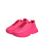 Dolce & Gabbana Pink Leather Daymaster Low Top Sneakers Shoes in vibrant pink with lace-up closure and rubber sole.