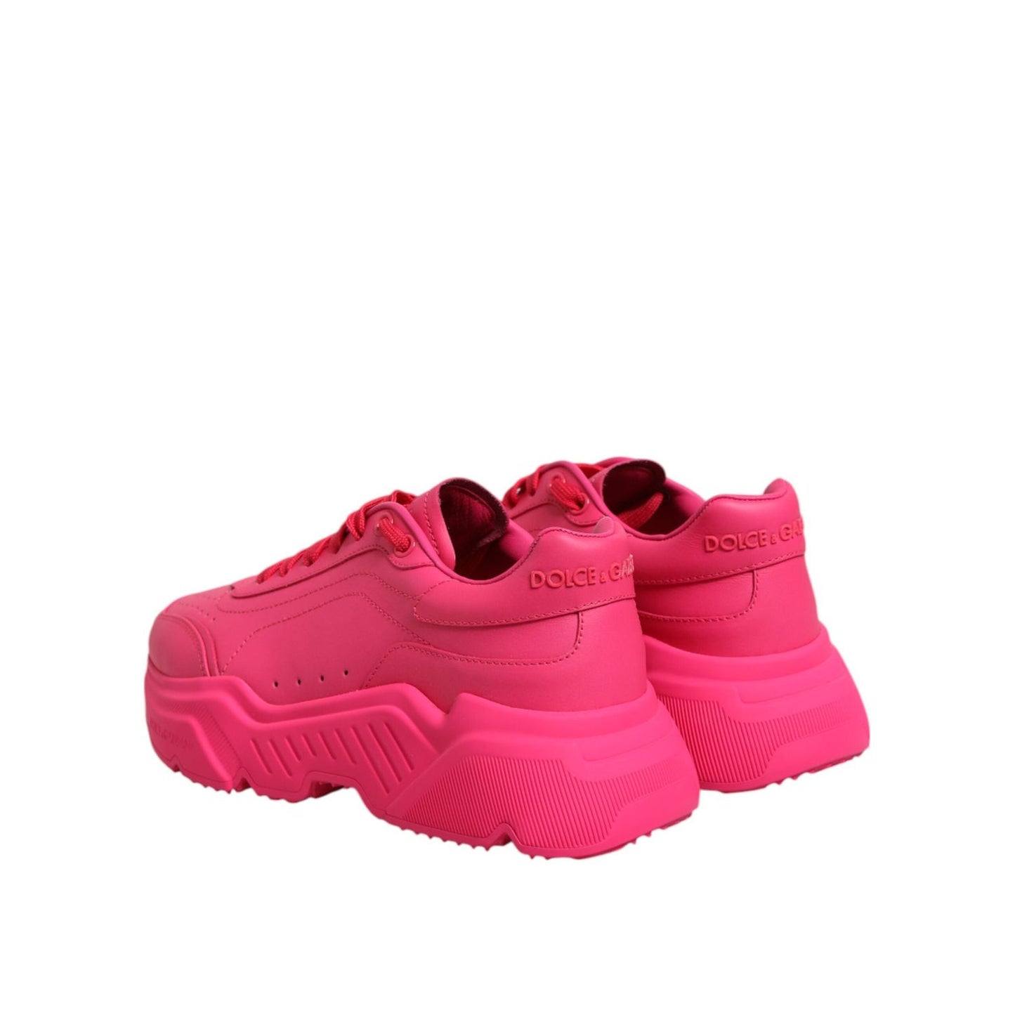 Dolce & Gabbana Pink Leather Daymaster Low Top Sneakers Shoes with rubber sole and lace-up closure, showing rear logo details.