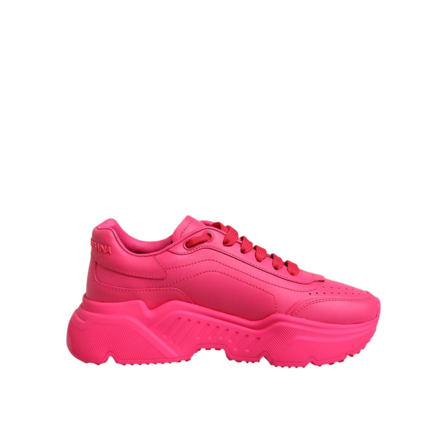 Dolce & Gabbana Pink Leather Daymaster Low Top Sneakers Shoes with 100% calfskin leather and rubber sole, featuring lace-up closure and logo details.