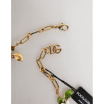 Dolce & Gabbana Gold Brass Logo Detail Floral Fashion Jewelry Necklace with DG logo, lobster lock, and multicolor floral accents.