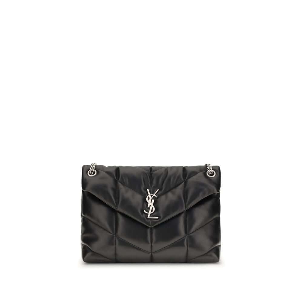 Saint Laurent Black Lamb Ovis Aries Aries Shoulder Bag with silver YSL plaque and quilted design