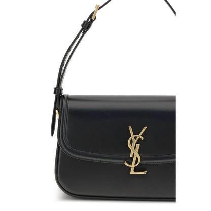 Saint Laurent Black Calf Leather Bos Taurus Shoulder Bag with bronze logo detail