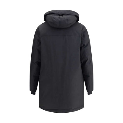 Dsquared² Black Polyester Clothing - Rear view of black parka with hood, showing durable fabric and long design for winter wear.