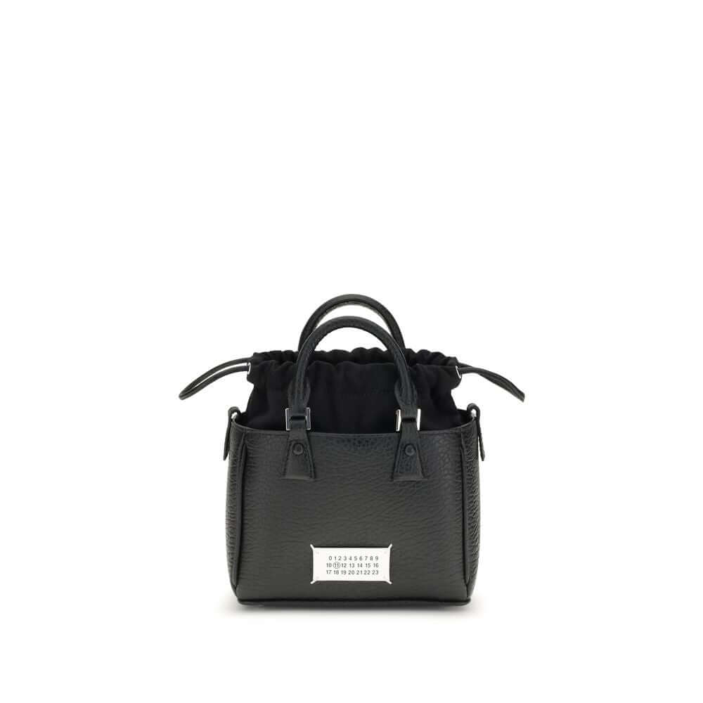 Margiela Black Calf Leather Bos Taurus Shoulder Bag with logo label and hand-painted edges, front view. Season: AW25.