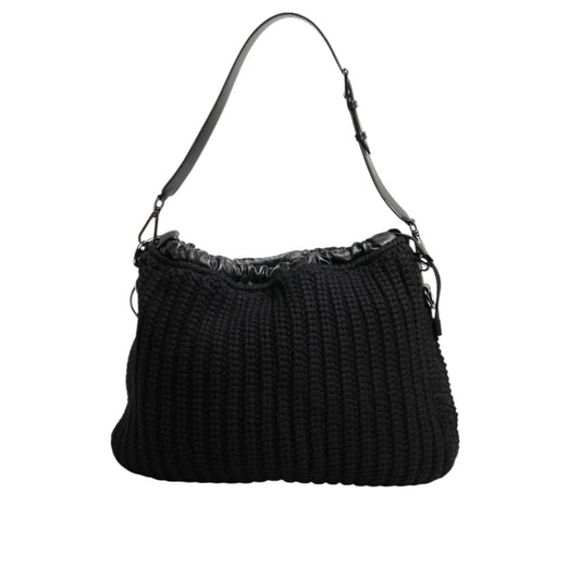 Dolce & Gabbana Black Cashmere Knitted Leather Shoulder Women Borse Bag with zipper fastening and metal hardware