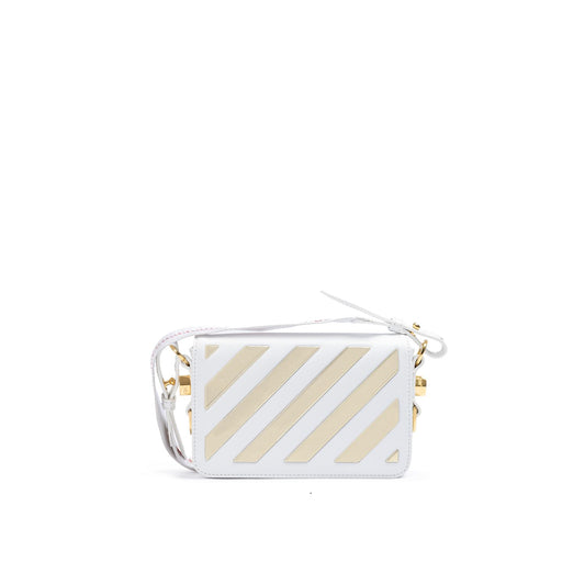 Off-White White/Gold Metallic Stripe Mini Crossbody Bag