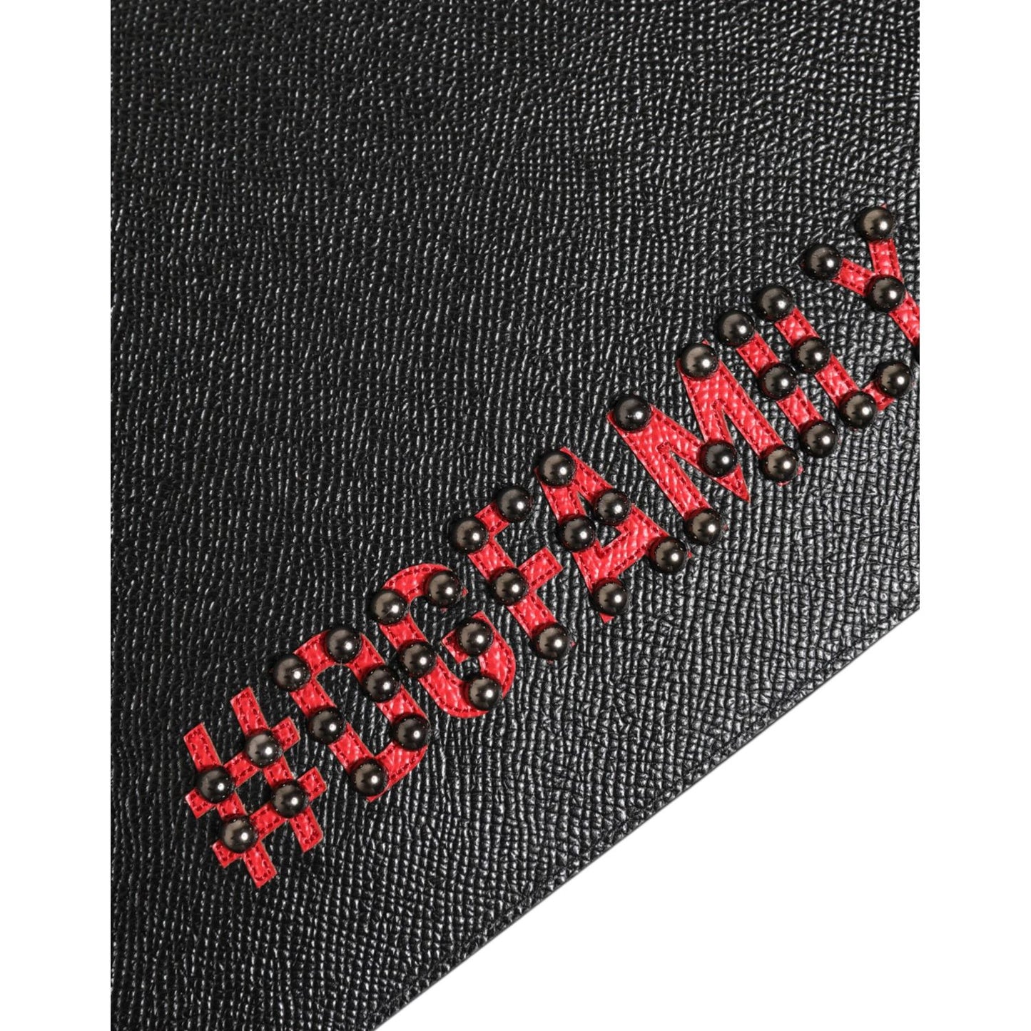 Dolce & Gabbana Black Leather #DGFAMILY Embellished Men Clutch Pouch Bag