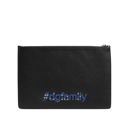 Dolce & Gabbana Black Leather #DGFAMILY Embellished Men Clutch Pouch Bag