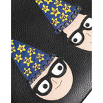 Dolce & Gabbana Black Leather #DGFAMILY Embellished Men Clutch Pouch Bag with colorful graphic appliques, zipper, and logo details.