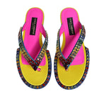 Dolce & Gabbana Multicolor Rhinestone Flip Flop Flat Sandals Shoes with crystal embellishments and calf leather.