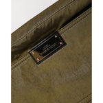Dolce & Gabbana Dark Green Nylon Logo Plaque Shoulder Strap Borse Bag logo detail close-up