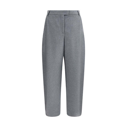 Giorgio Armani Gray Silk Casual Pants with waistband, side pockets, and tapered hem for relaxed elegance and comfort.