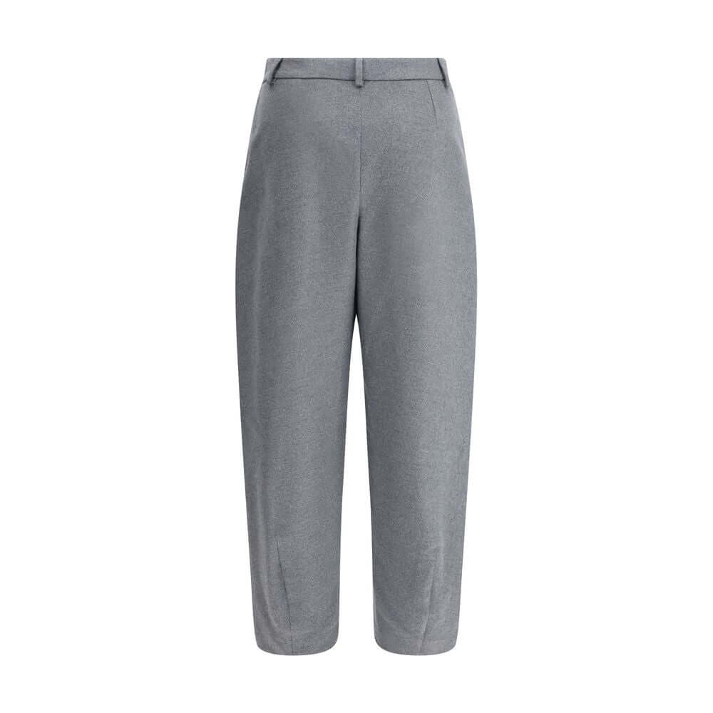 Giorgio Armani Gray Silk Casual Pants with waistband, belt loops, side pockets, and tapered hem for relaxed elegance.