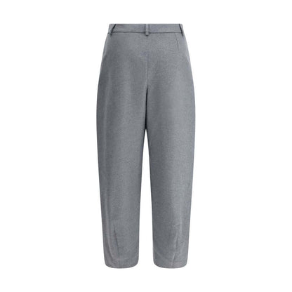 Giorgio Armani Gray Silk Casual Pants with waistband, belt loops, side pockets, and tapered hem for relaxed elegance.