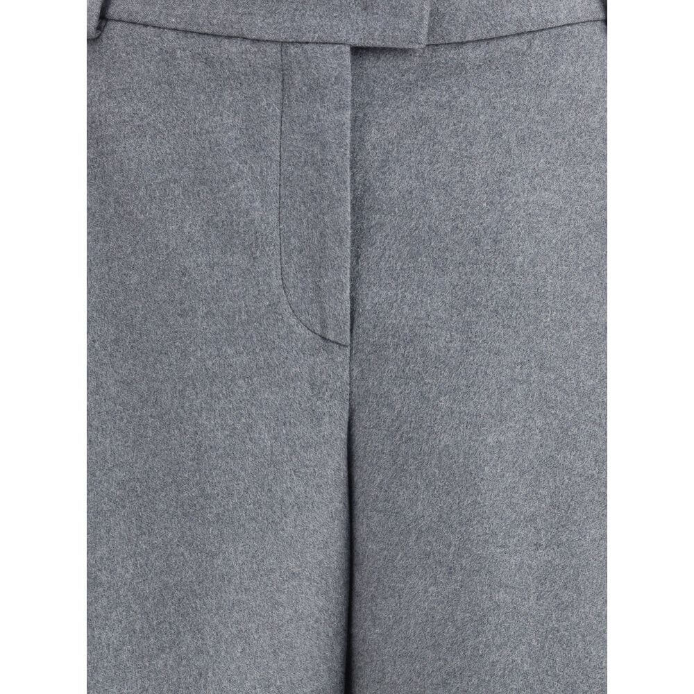 Giorgio Armani Gray Silk Casual Pants with flannel texture and waistband detail, ideal for a relaxed elegant look, AW25 collection.