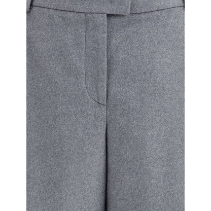 Giorgio Armani Gray Silk Casual Pants with flannel texture and waistband detail, ideal for a relaxed elegant look, AW25 collection.