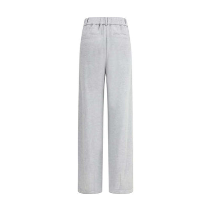 Alt Tag: Brunello Cucinelli Gray Cotton Casual Pants back view with straight-leg silhouette and back welt pockets.