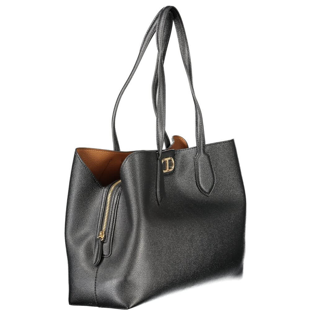 Elegant Twinset Black Polyethylene Women Handbag with dual compartments and statement logo