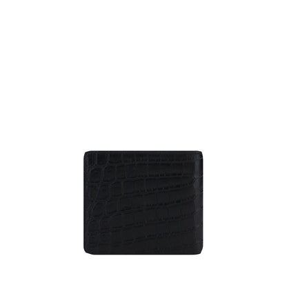 Saint Laurent Black Calf Leather Bos Taurus Wallet with embossed monogram, featuring billfold design and card slots.