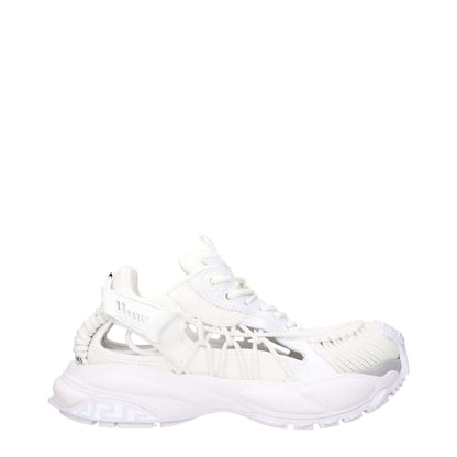 Versace White Leather Athletic Sneakers with logos, rubber sole, round toe, and lace-up closure, MPN 10167111A118611W000, style casual.