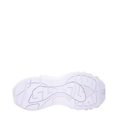 Bottom view of Versace White Leather Athletic Sneakers with rubber sole and designer tread pattern.