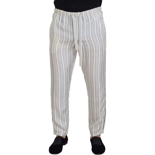 Dolce & Gabbana White Stripes Silk Lounge Trouser Pants PAN74248-48