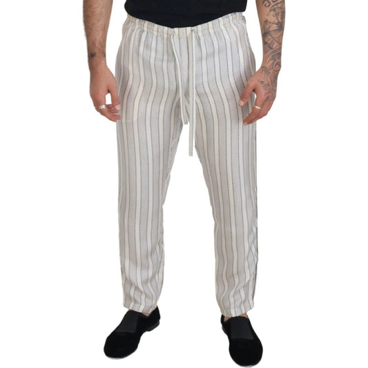 Dolce & Gabbana White Stripes Silk Lounge Trouser Pants PAN74248-48