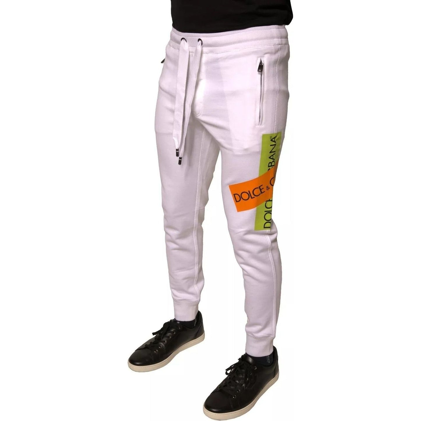 Dolce & Gabbana White Logo Tape Jogger Cotton Sweatpant Pants PAN75704-44