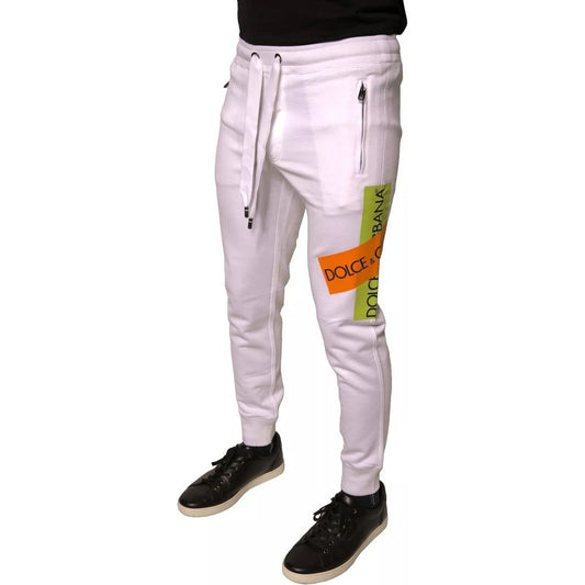Dolce & Gabbana White Logo Tape Jogger Cotton Sweatpant Pants PAN75704-44