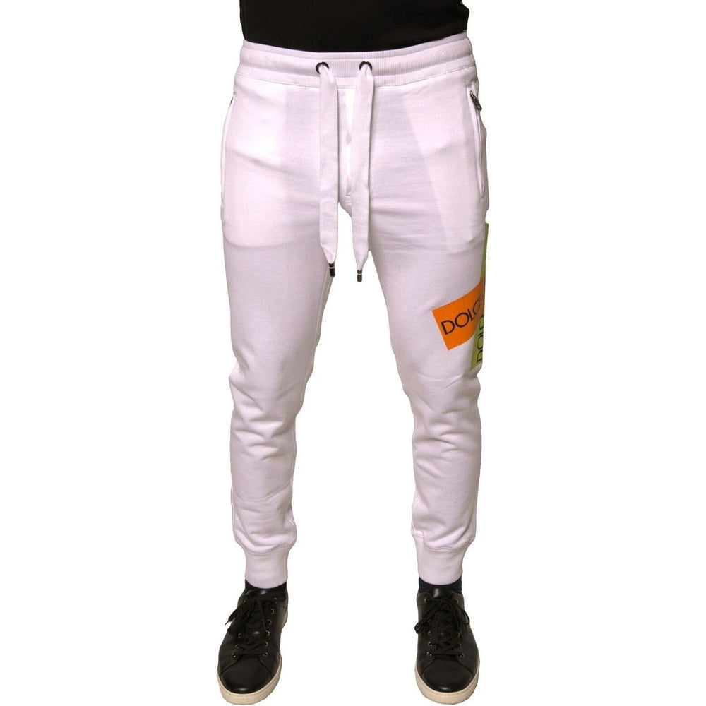 Dolce & Gabbana White Logo Tape Jogger Cotton Sweatpant Pants PAN75704-44