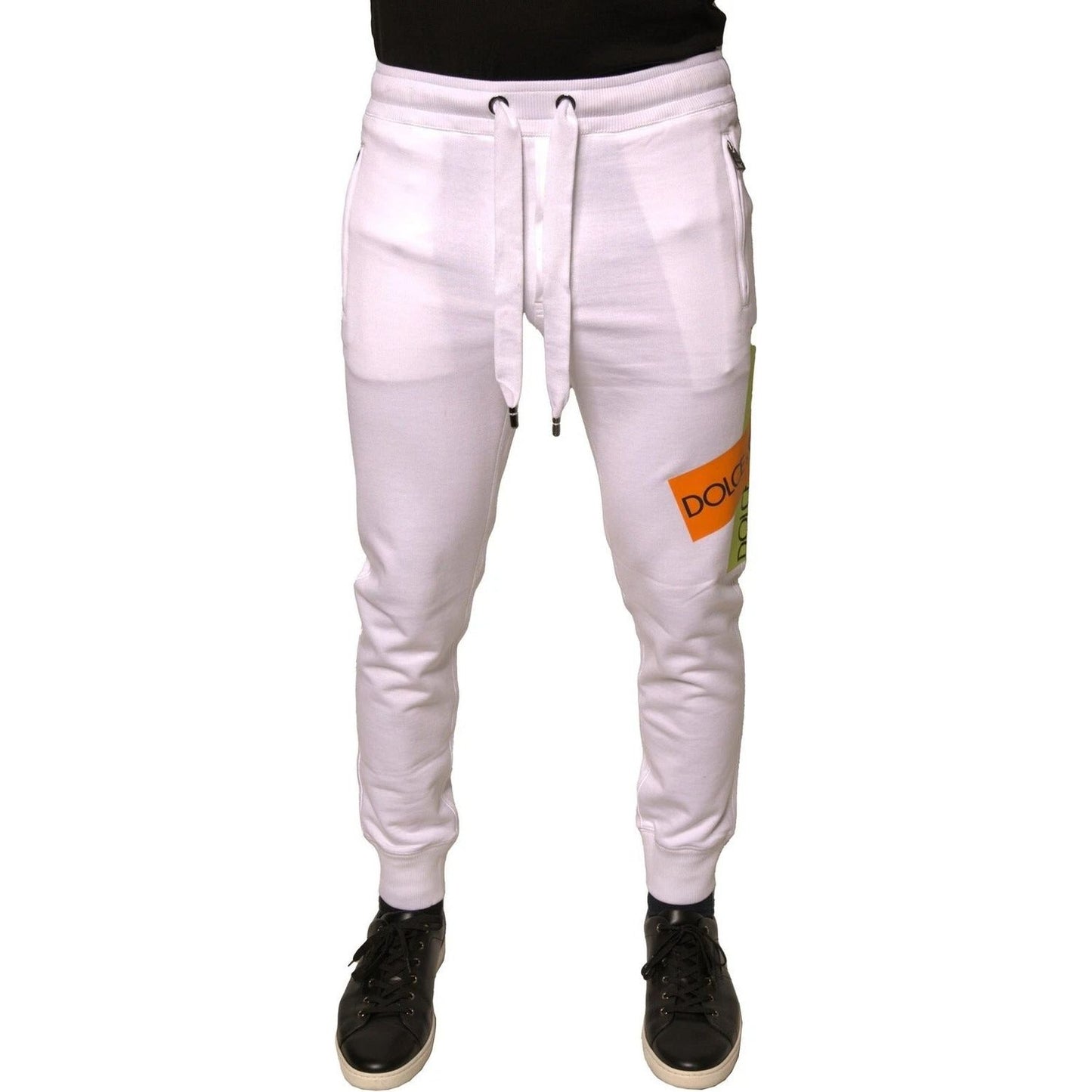 Dolce & Gabbana White Logo Tape Jogger Cotton Sweatpant Pants PAN75704-44